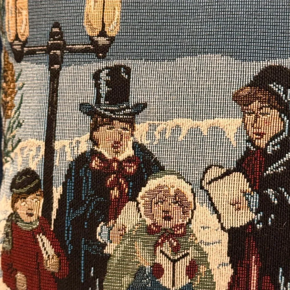 Tapestry Pillow with Carolers Holiday Christmas